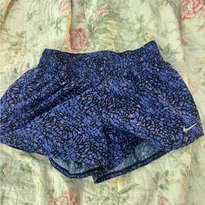 Nike Women's Blue and Pink Abstract Print Athletic Shorts